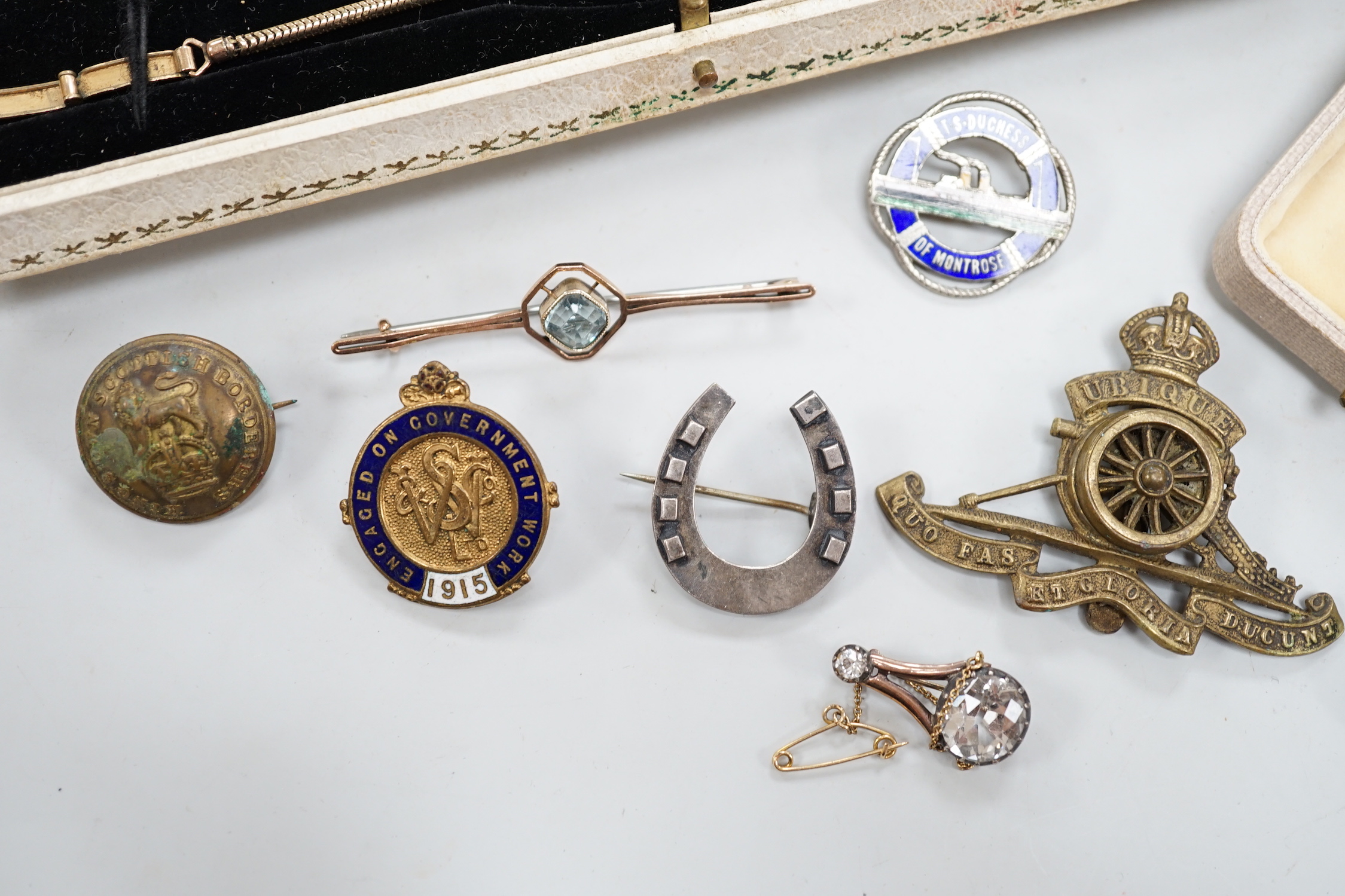 Mixed jewellery etc. including an early 20th century yellow metal and diamond chip set ring, size P, a late Victorian 18ct gold and cat's eye quartz set ring.
